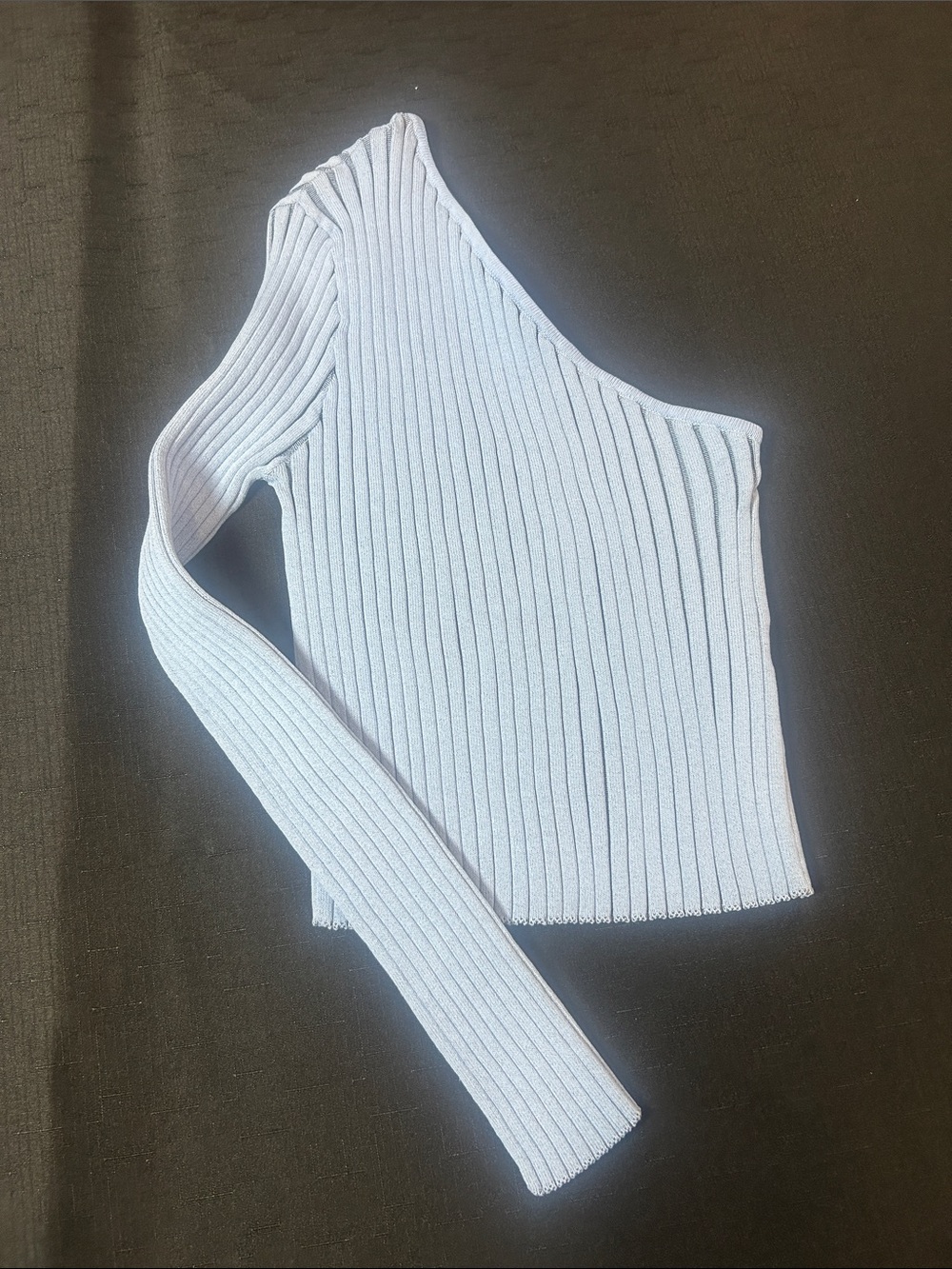 Zara One-Shoulder Ribbed Crop Top in Light Blue